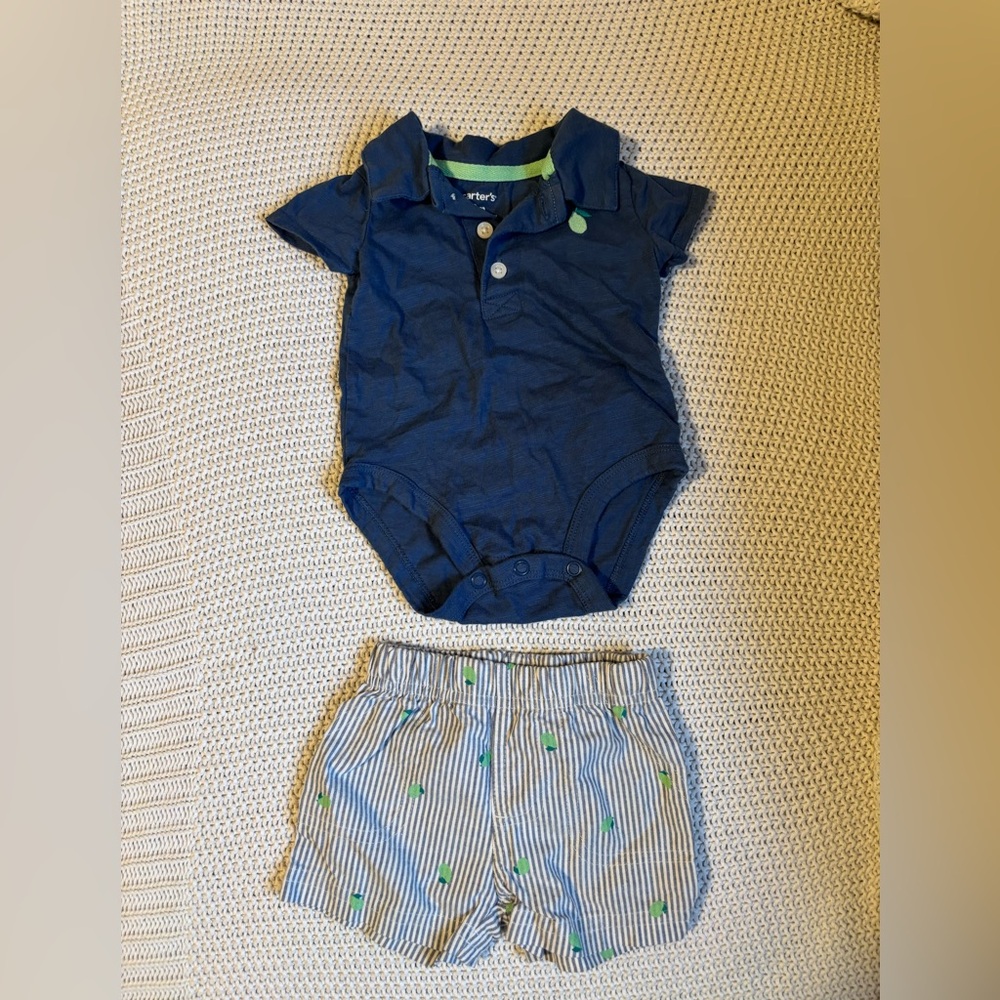 Carter's Navy and White Baby Bodysuit Set With Pear Accents